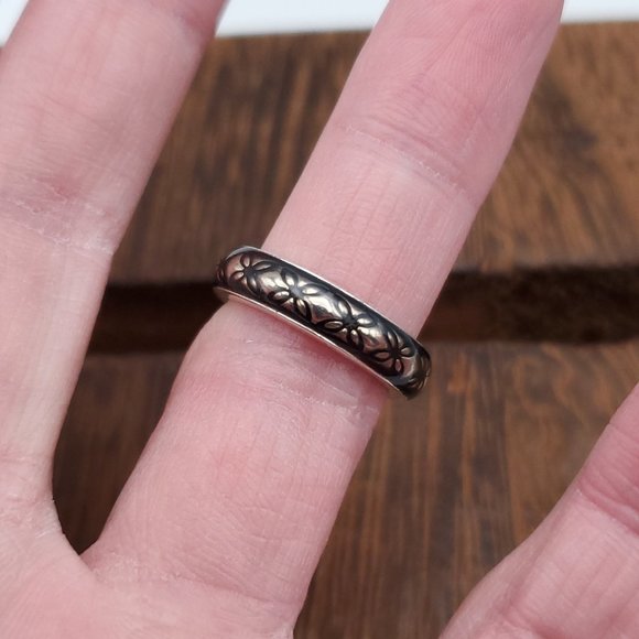 Size 5 925 Sterling Silver Enamel Floral Pandora ALE 50 Ring - Picture 2 of 6